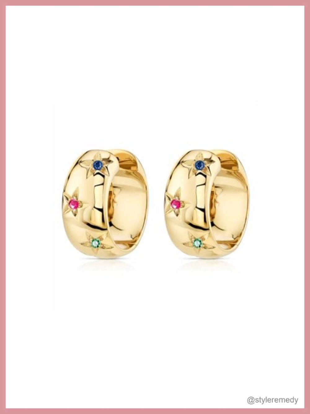 14K Gold Plated Starburst Huggie Hoop Earrings CZ Small Thick Hoops